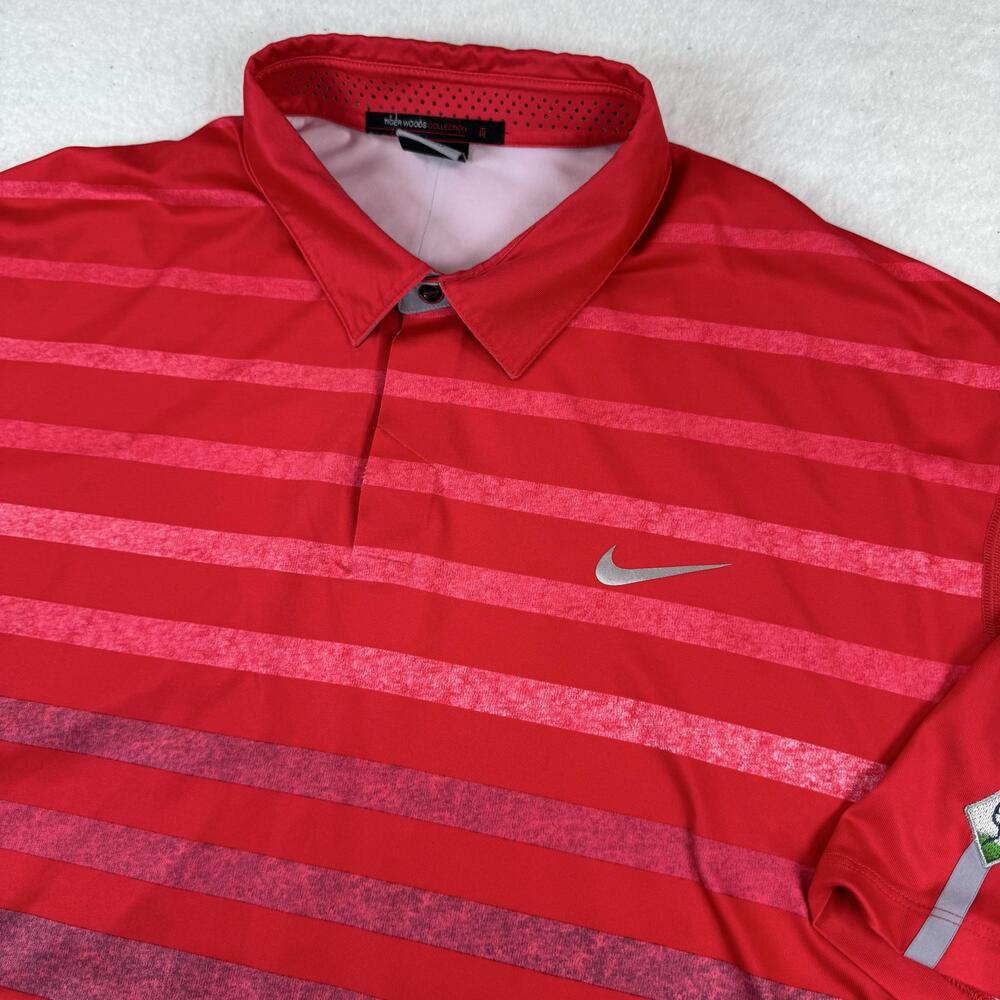 Nike Tiger Woods Polo Shirt Mens Size XL Red Striped Dri-Fit Golf Performance